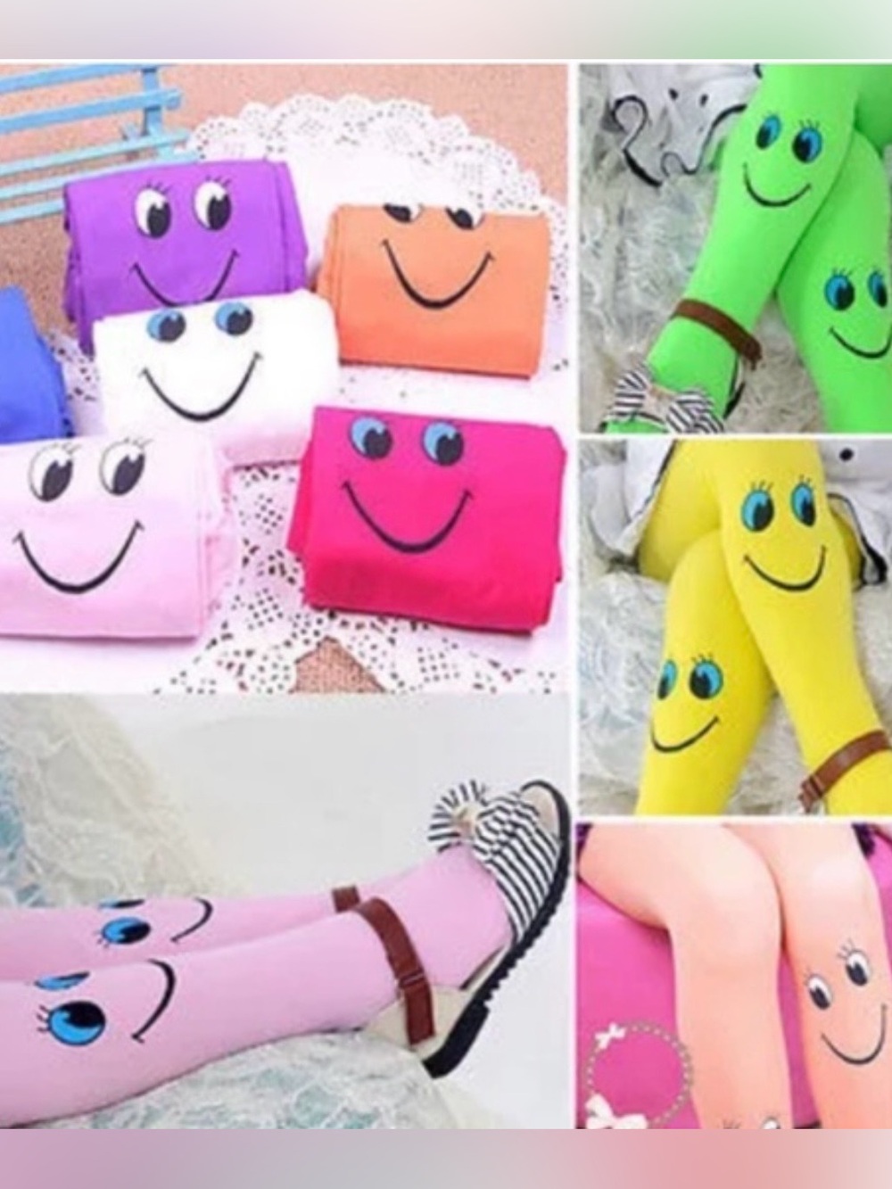 Kids Smile Face Tights - Colorful Cartoon Knee-High Socks